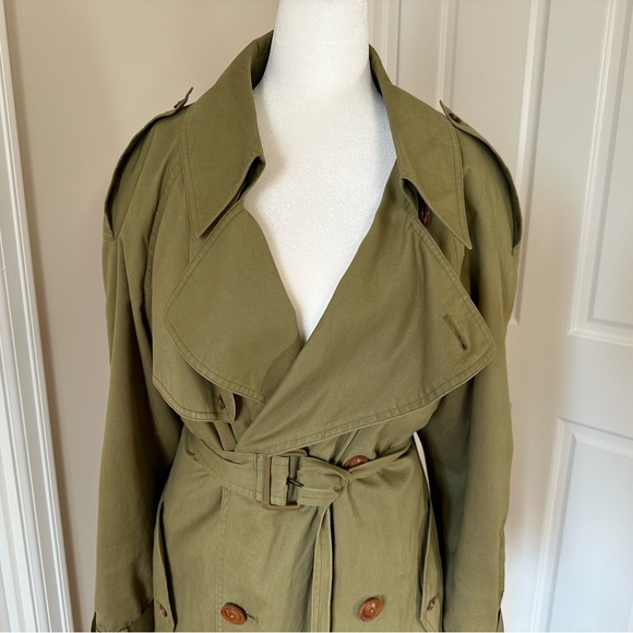Vintage 1990s YSL Yves Saint Laurent Pour Homme Army Green Khaki Trench Coat - Picture 3 of 15